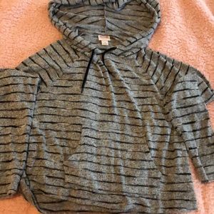 grey and black striped hooded jacket